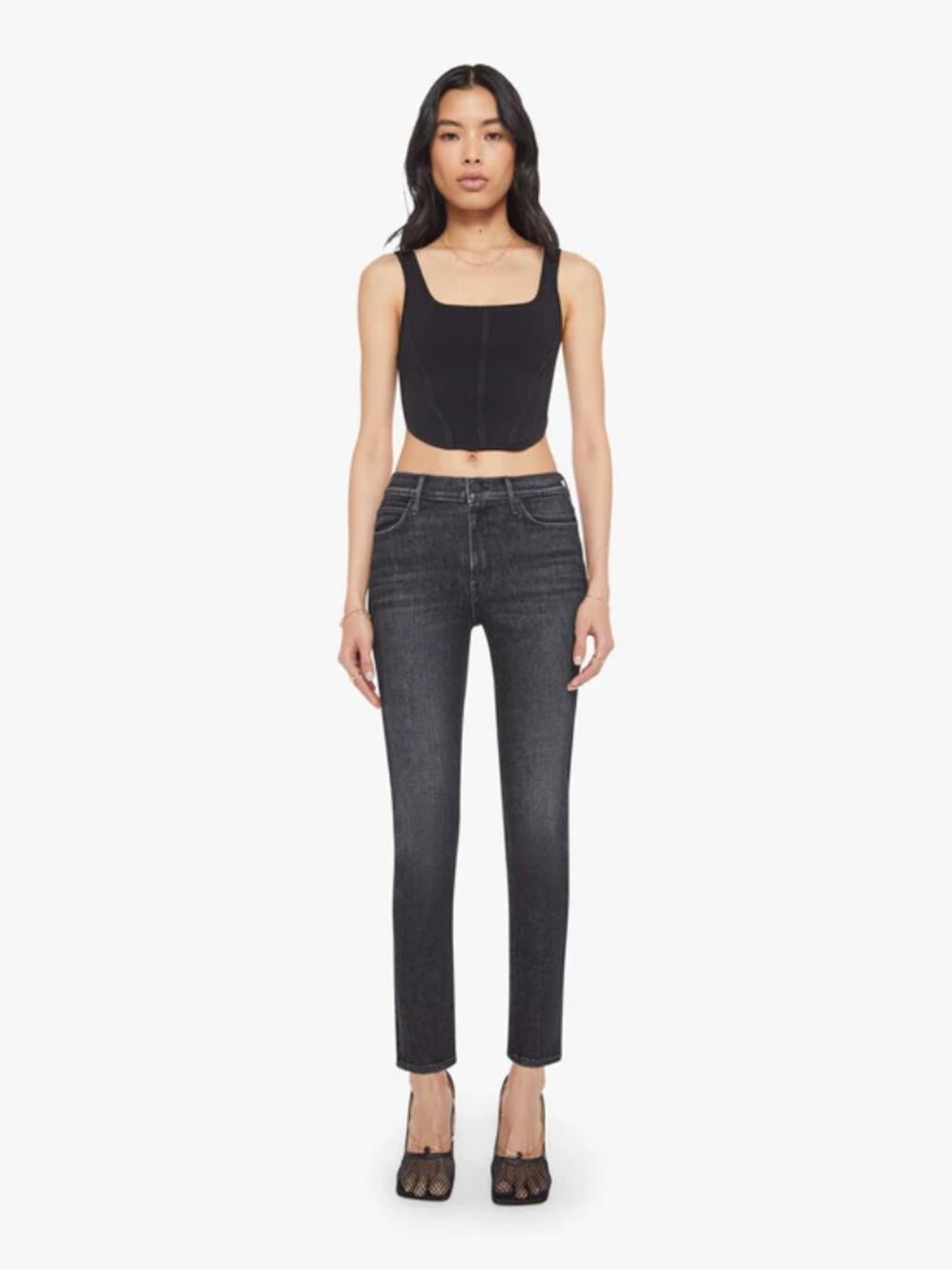 Mother Jeans The Mid Rise Dazzler Flood Not Today Satan Denim Cotton Black 28